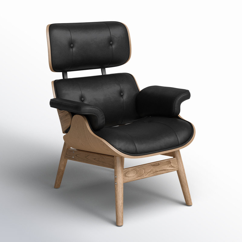 Fauteuil Bushea, Bois brun, Similicuir noir, Non