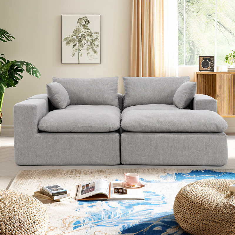 4- Piece Upholstered Boneless Chenille Corner Sectional Sofa Couch, Grey Chenille
