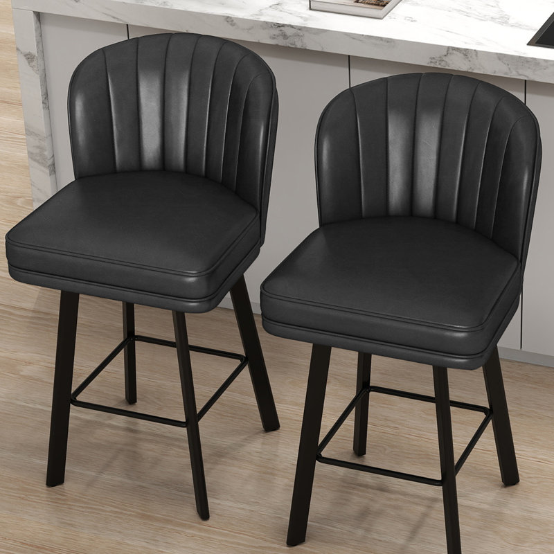 Tabourets de bar pivotants de 26 po à hauteur de comptoir avec dossier, tabourets d'îlot de cuisine avec dossier en coquille capitonné, siège rembourré et pieds en métal avec repose-pieds