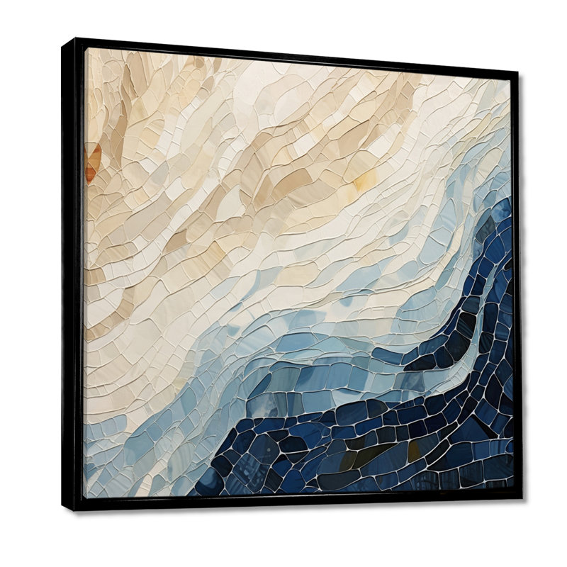 «Abstract Breaking Waves Blue» - Reproduction d'art abstrait mural, Toile avec cadre flottant noir