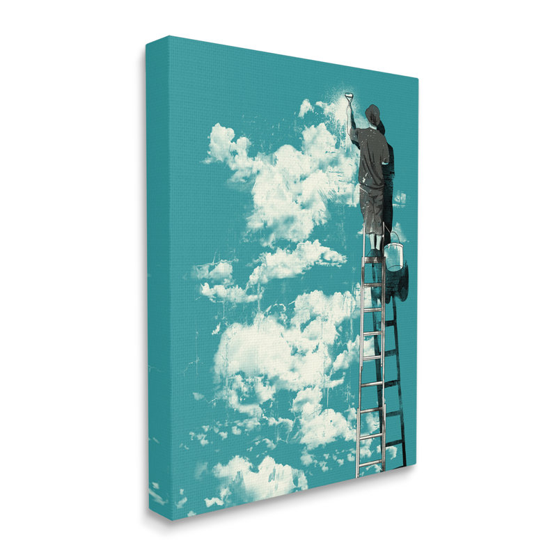 «Painter on Ladder Conceptual Clouds» par Matheus Lopes Castro - peinture sur toile tendue, H 20 po x l 16 po x P 1,5 po