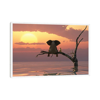 Elephant And Dog Sit On A Tree During A Flood by Mike Kiev - Print on Canvas