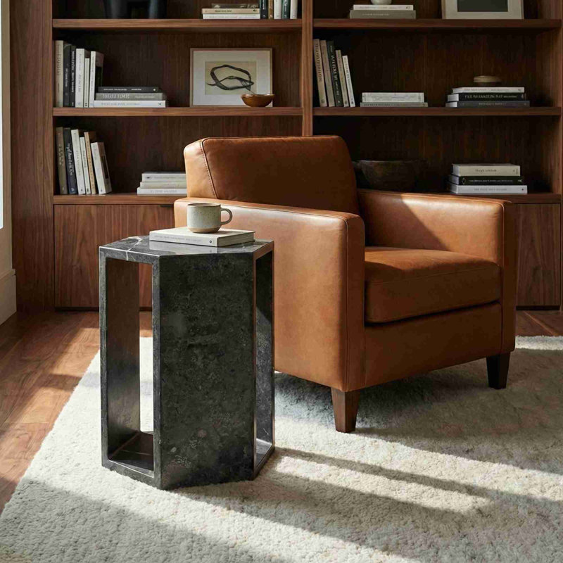 Table d'appoint en marbre naturel, Gris foncé