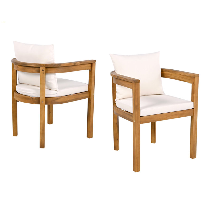 Abaco Outdoor Acacia Wood Dining Chair, Teak Finish With Beige Cushion, Set Of 2