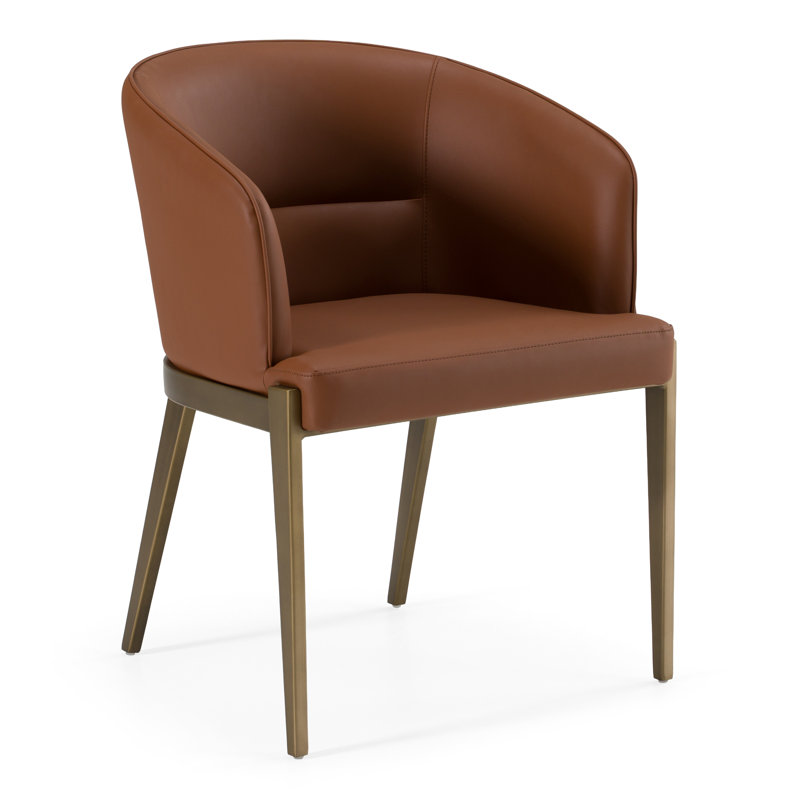 Aragon - Chaise de salle à manger moderne en cuir végétalien brun et laiton