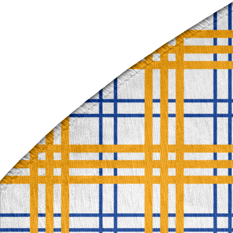 Tapis jaune / blanc à carreaux, Rond 5 pi