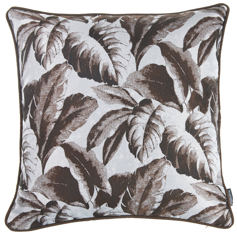 Brown and White Jacquard Tropical Leaf Throw Pillow Cover