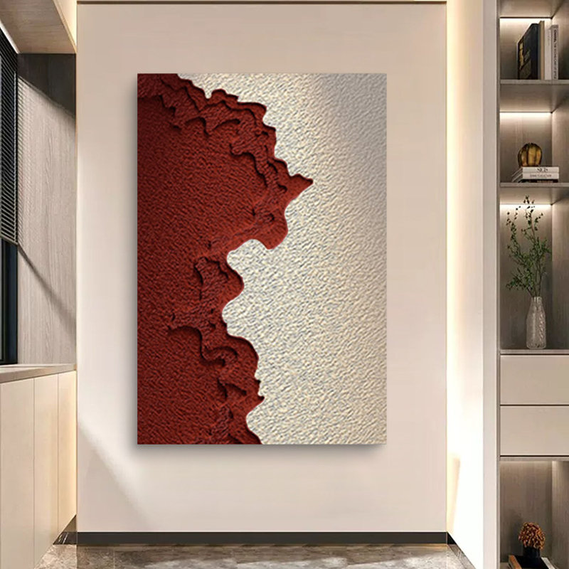 Décoration murale en grès relief 3D peinte à la main, Rouge / Beige