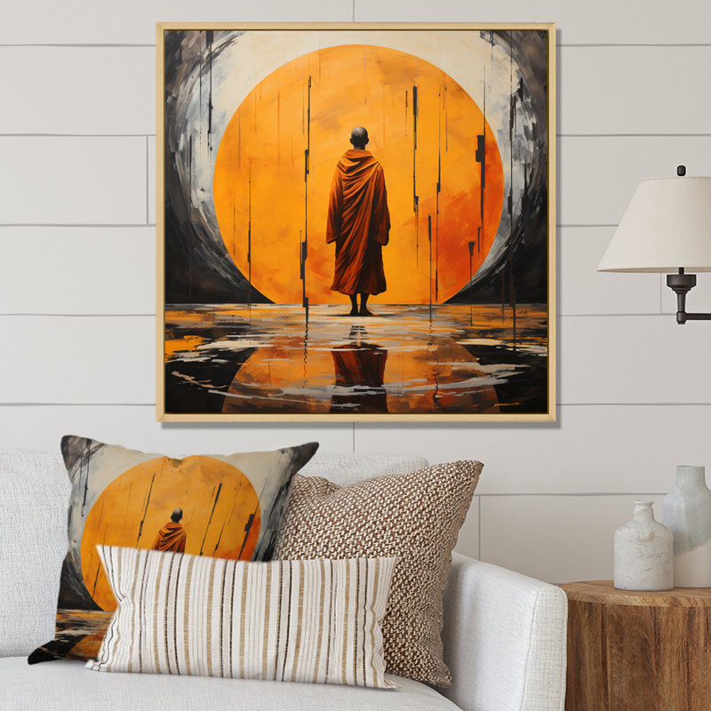 Minimalisme, bouddhisme orange gourou V, Cadre naturel flottant, H 16 po x l 16 po x P 1 po