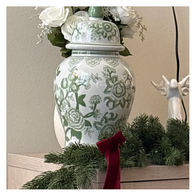 Ceramic Chinoiserie Ginger Jar Decorative Lidded Vessel in Classic Oriental Style - 18" H x 10" W x 10" D