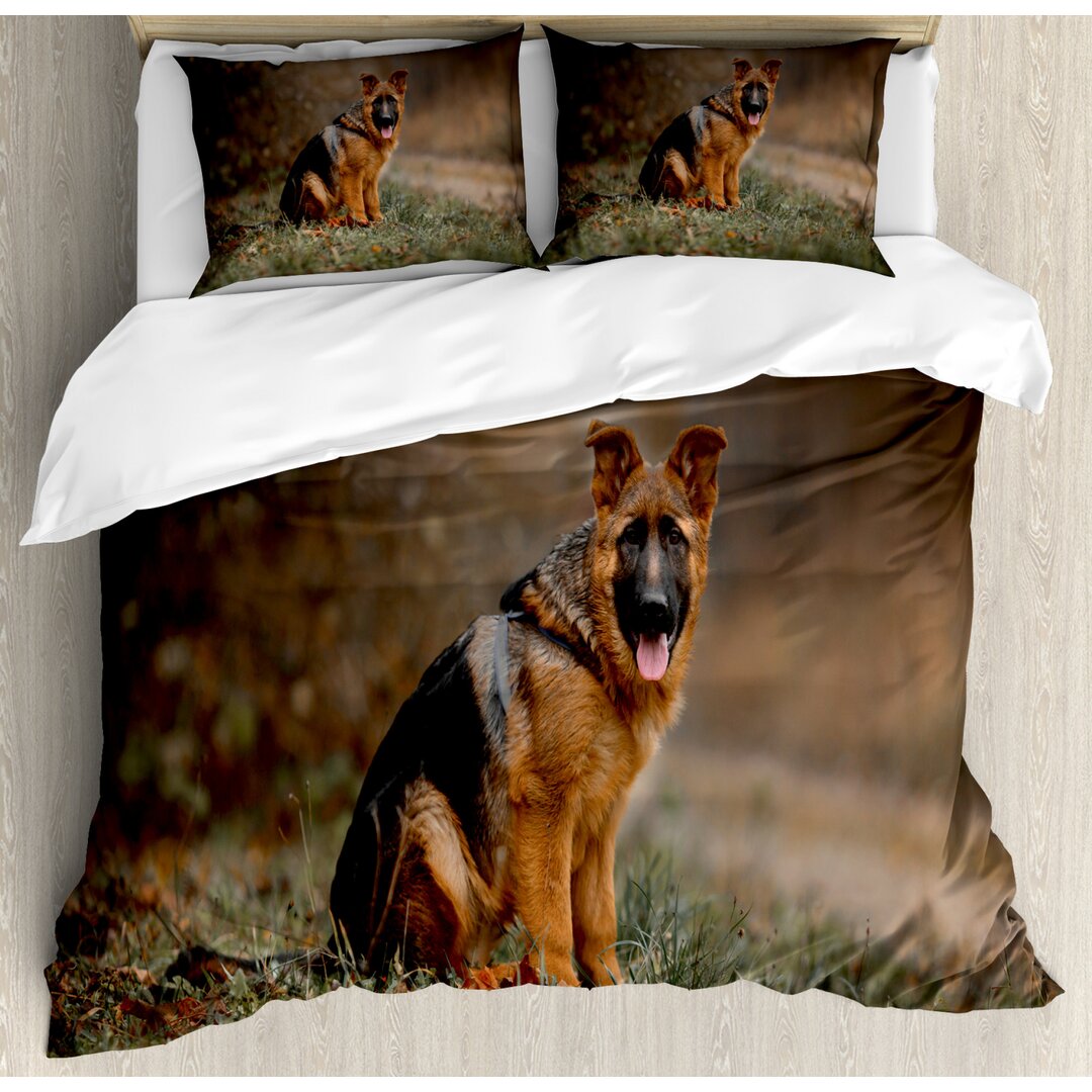 Bettbezug Set, Young German Shepherd Herbst, Hund, Sepia Grau