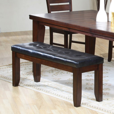 Banc de salle à manger de 48 po de largeur, 20 po de hauteur, finition cerisier, coussin de siège rembourré en cuir synthétique noir, embellissement, pièce de 16 po de profondeur, siège rembourré, élément,