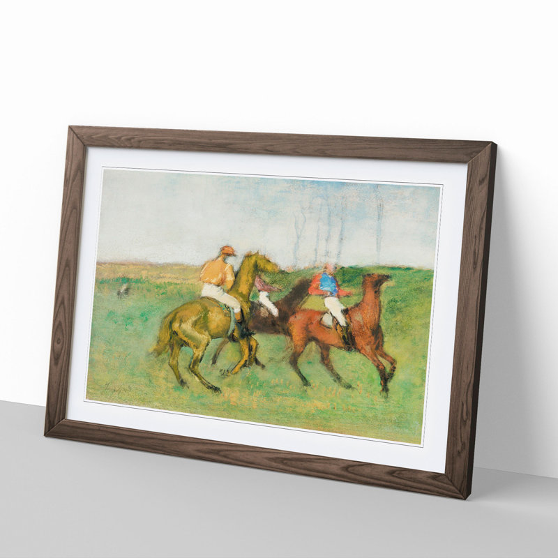 Jockeys and Race Horses by Edgar Degas - Picture Frame Painting, Walnut, 27cm H x 36cm W x 2cm D