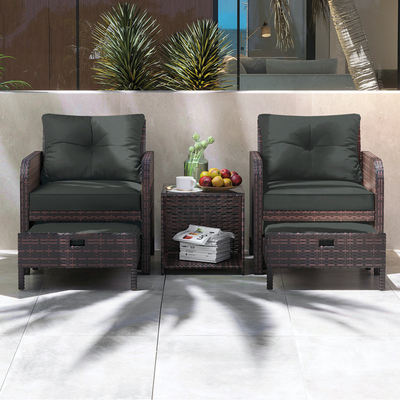 Lynae 2-Person Wicker Outdoor Seating Group with Cushions, Gray