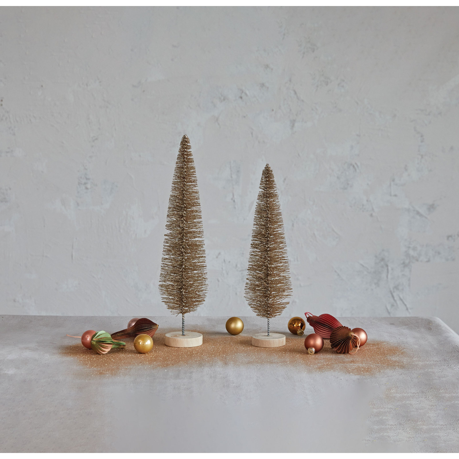 Glitter Bottlebrush Tabletop Tree, 15" H x 3.75" W x 3.75" D