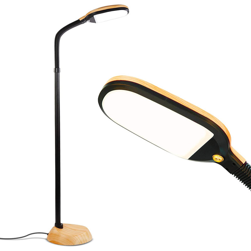 Natural Wood Adjustable LED Floor Lamp with Gooseneck