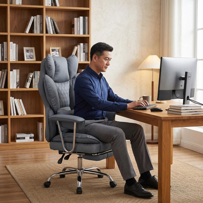 Big & Tall Ergonomic Desk Chair with Pocket Spring Seat, Adjustable Armrests, Lumbar Support, Footrest & High Back – PU Leather