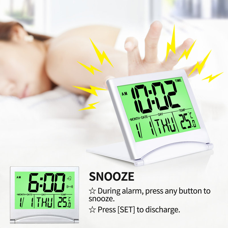 Foldable Digital Travel Alarm Clock With Backlight  (Silver)