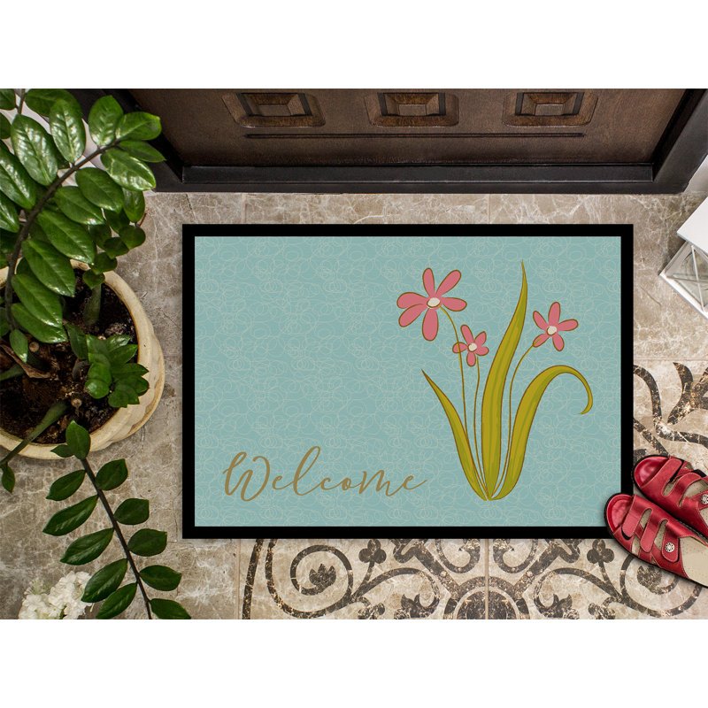Tapis d'entrée antidérapant Flower Welcome 36 po x 24 po, Rectangle 24 po x 36 po