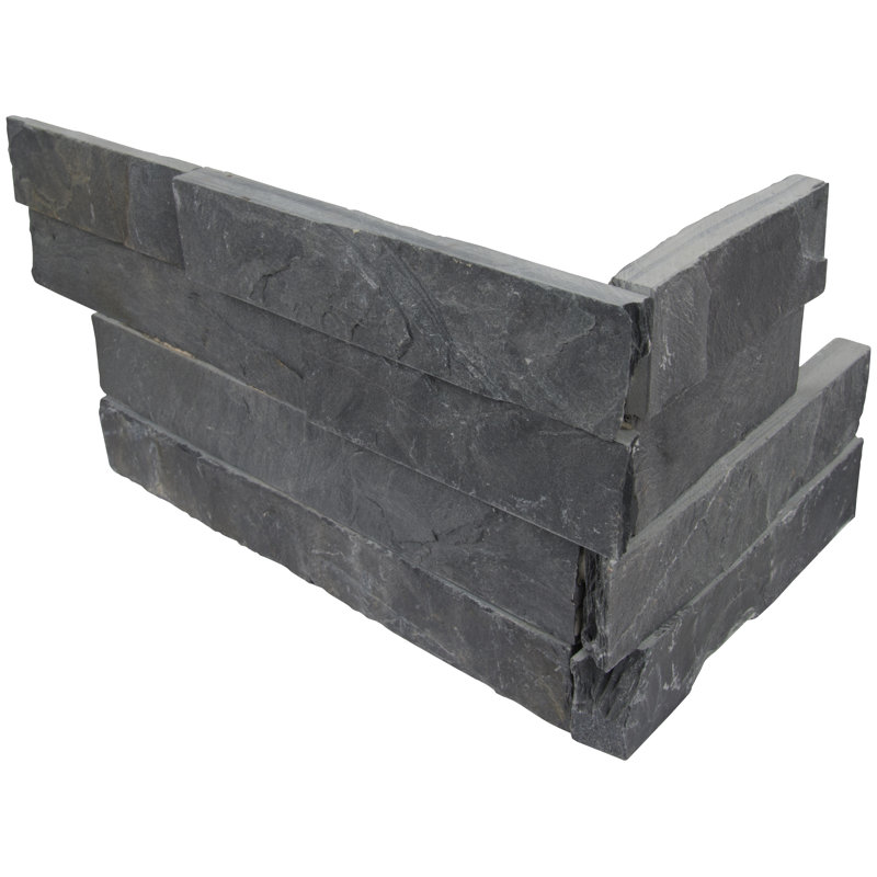 Carreau d'angle mural en pierre naturelle à face clivée Stonecrest Kyoto Noir 15,2 cm x 45,7 cm, Kyoto noir