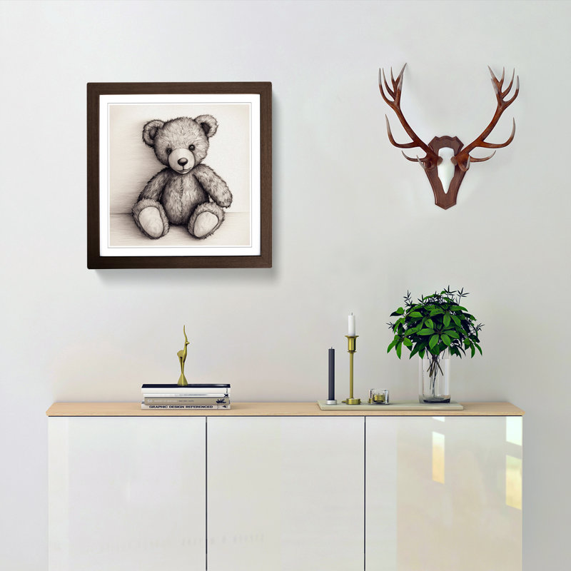 Teddy Bear Drawing - Single Picture Frame Print on Wood, Walnut