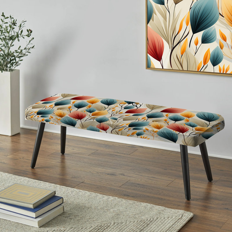 Banc avec revêtement, Harmonie botanique bleu sarcelle et beige