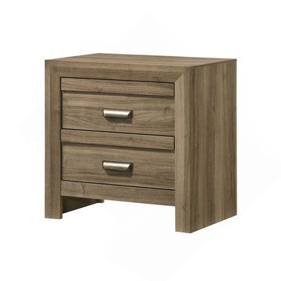 1Pc Contemporary Style Two Drawers Storage Nightstand Wooden Bedroom Furniture Light Brown Warm Wood Finish