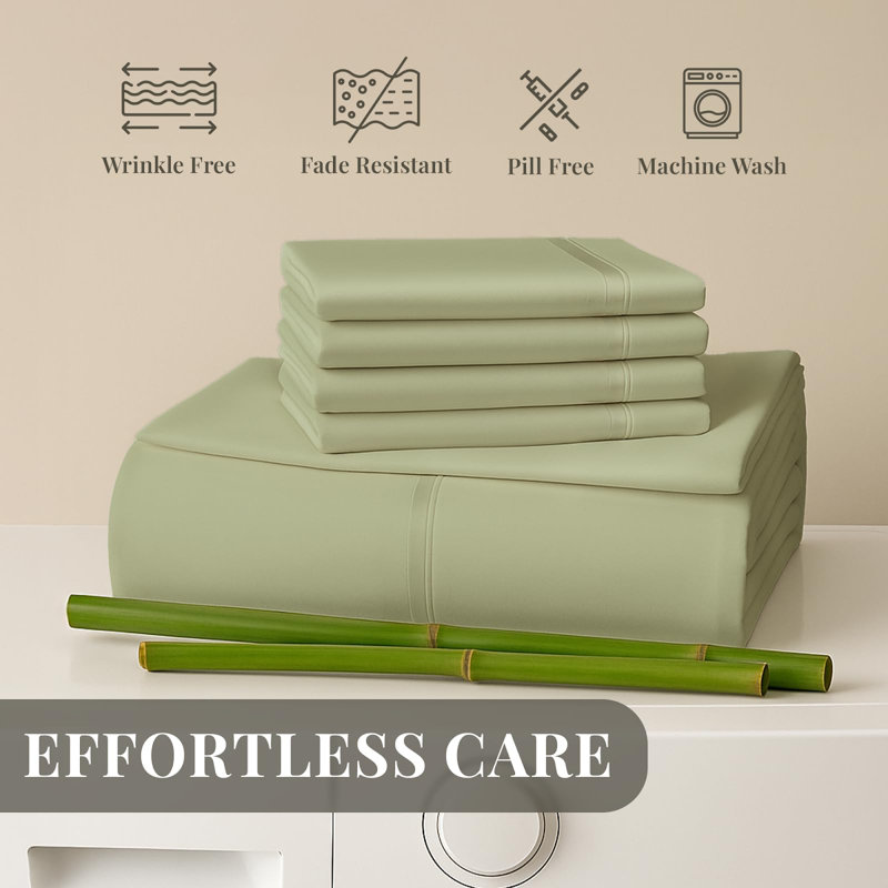 Premium Rayon From Bamboo Blend Sheet Set With Deep Pockets, Cooling and Breathable, Full Sheet Set with 4 Pillowcases, Sage