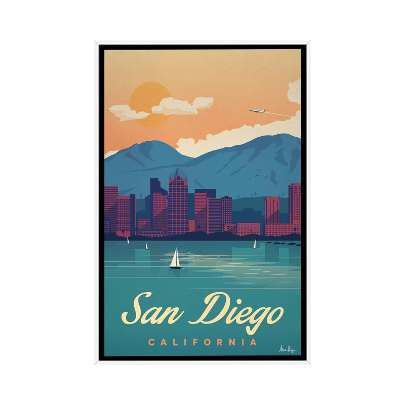 San Diego - impression d'art graphique, H 26 po x l 18 po x 1,5 po, Toile blanche encadrée, Pas de tapis