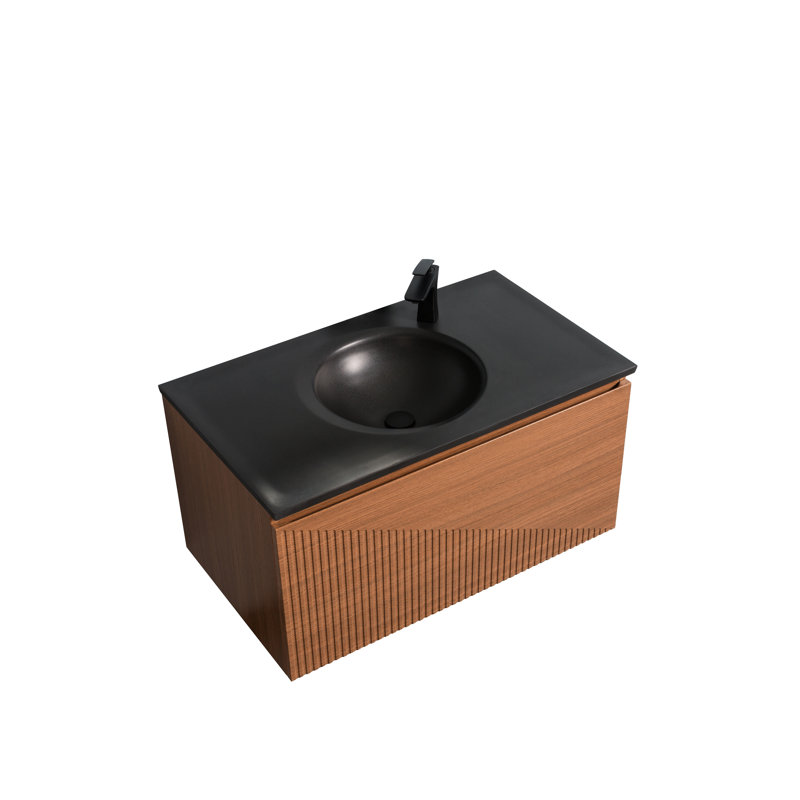 Breezevale 36 po L x 21 po P 2 tiroirs Meuble-lavabo avec évier simple et Comptoir en Quartz noir d'ingénierie
