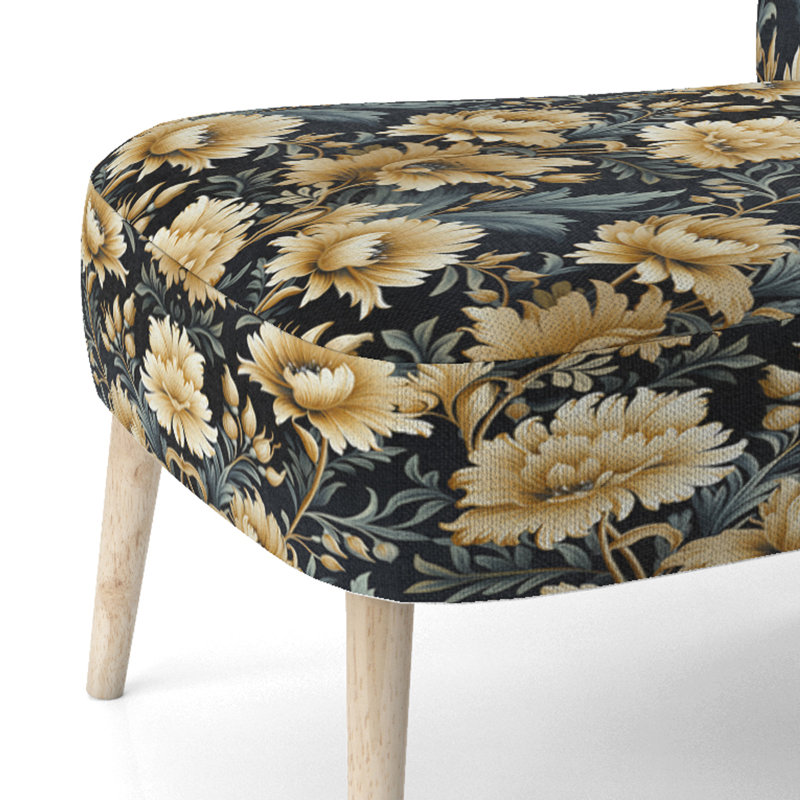 Chaise d'appoint rembourrée beige et bleue avec pivoines damassées Opulence