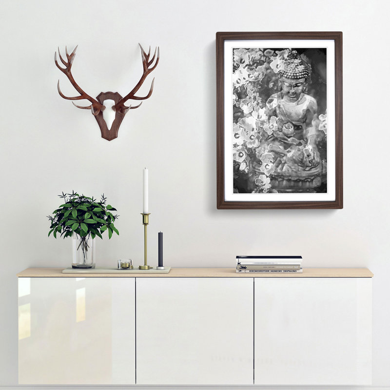 Buddha Surrounded in Abstract - Picture Frame Art Print, 48cm H x 36cm W x 2cm D, Walnut Framed