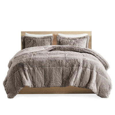 Grey Shaggy Long Fur Comforter For King/ King - , Fluffy Texture, Machine Wash Cold, Tumble Dry Low Bed Reverse, Includes & 2 Shams