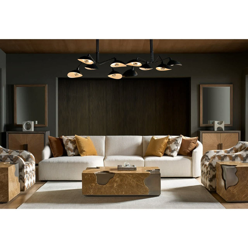 Mirage Light Emperador Stone Floating Top Antique Nickel Frame Cocktail Table on Casters