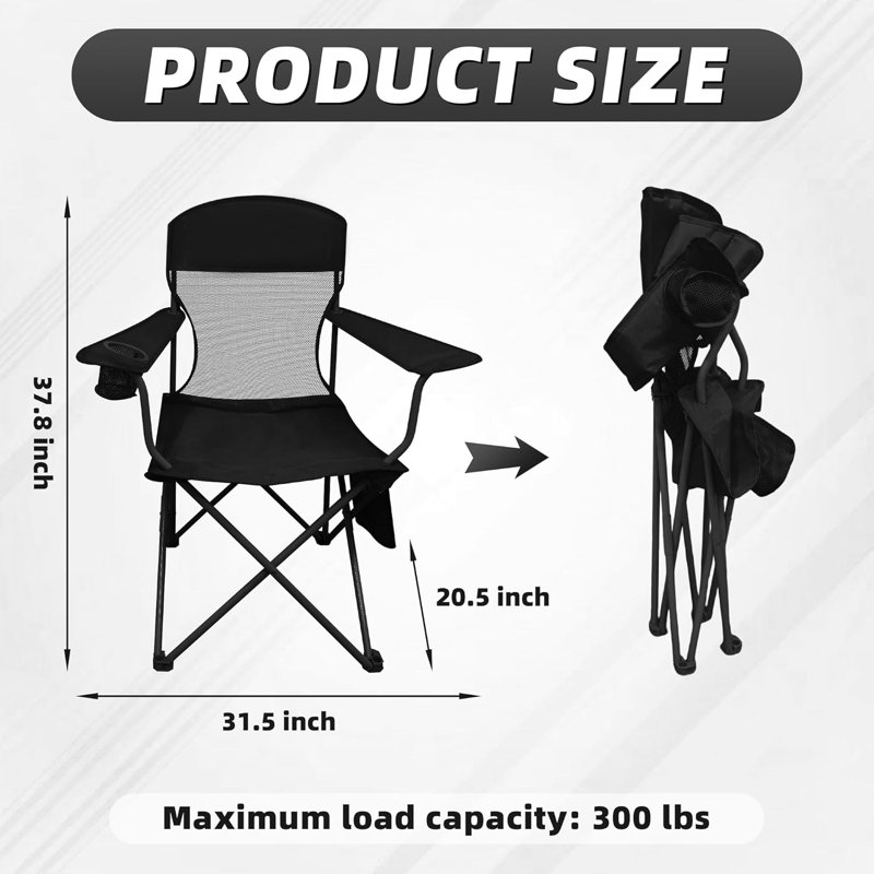 Lightweight Camping Chair For Adults, 300Lbs Capacity Foldable Portable Lawn Chair With Carry Bag, Outdoor Chair For Camping, Lawn, Beach & Travel