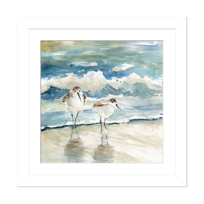 «Beach Birds» par Carol Robinson - reproduction d'art, H 16 po x l 16 po, Papier dans un cadre photo, Blanc