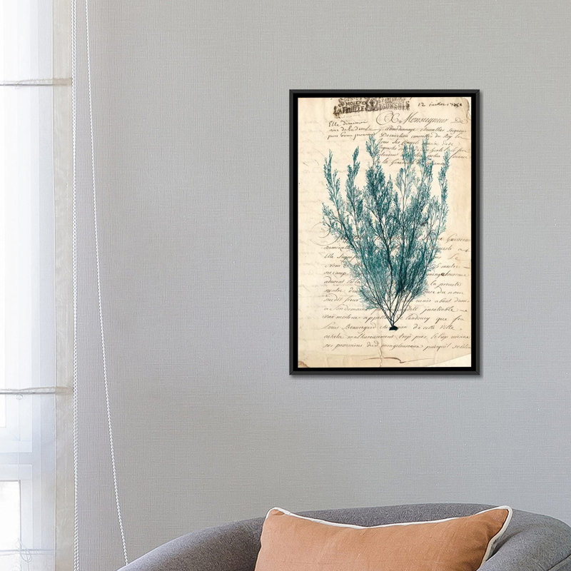 « rétro-algues bleu algues vii », reproduction d’impression sur toile tendue, H 26 po x l 18 po x P 1,5 po, Pas de tapis