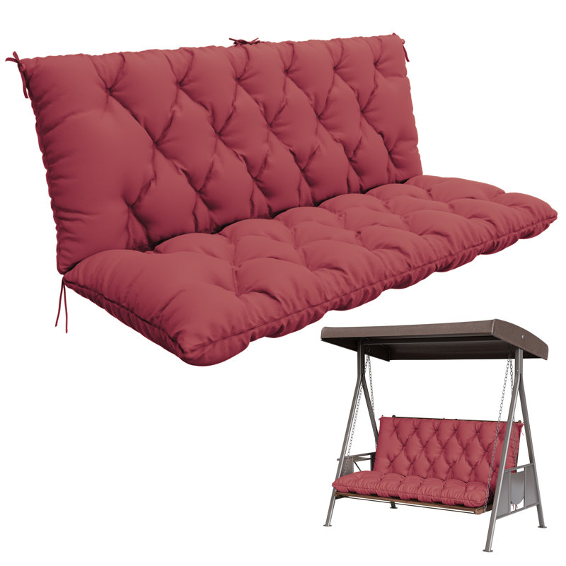 Banc de jardin avec coussin de 5 po imperméable pour l'extérieur, L 60 po x P 40 po, Rouge / fuchsia