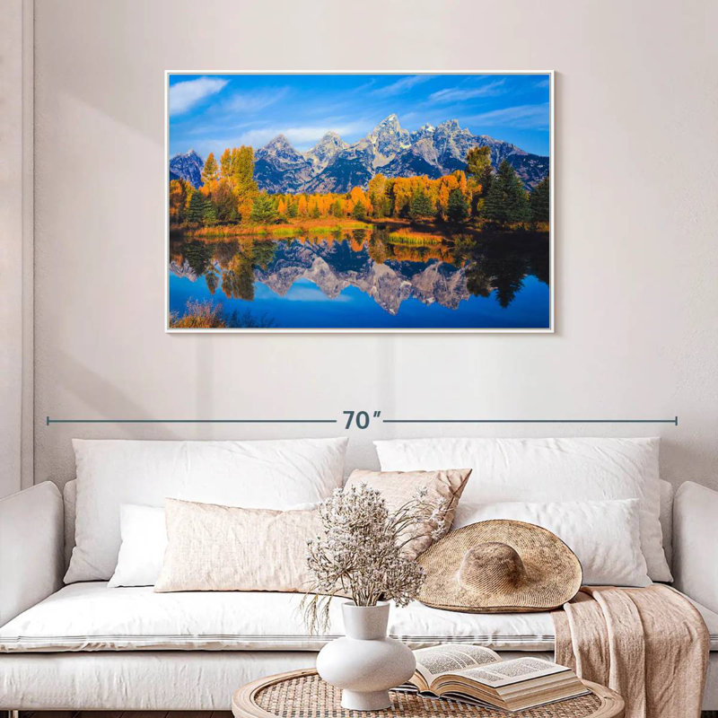 Feuillage doré Grand Teton, Cadre flottant blanc, 43 po x 29 po