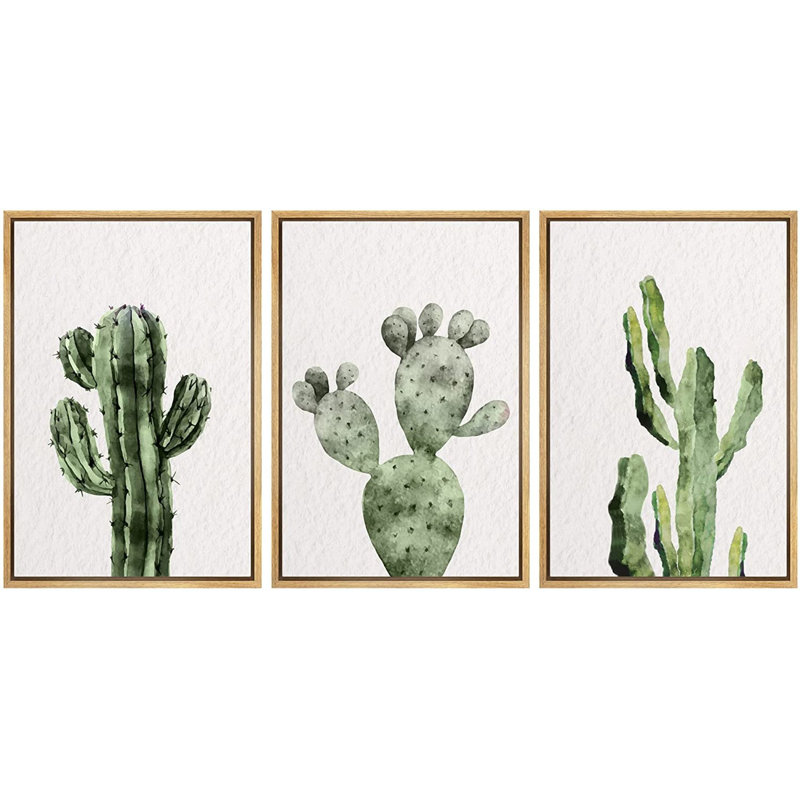 «Minimal Botanical Green Southwestern Cactus Deser Western Botanical», reproduction d'art sur toile 3 pièces, Naturel