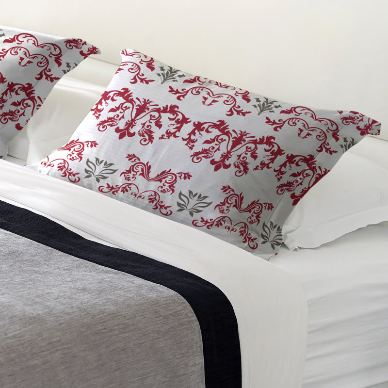 Football Baroque Pattern Pillow Sham, King, Microfiber, White/Red/Cedar