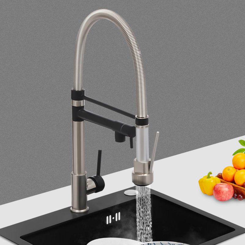 Dual Pull Down Sprayer  Kitchen Faucet Stainless Steel For Kitchen Sinks, Matte Black/Brushed Brass