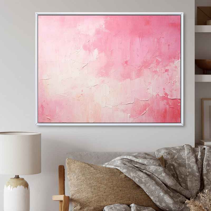 Or et rose, rivière abstraite minimale IV - Fuschia, art mural, H 16 po x l 32 po x P 1 po, Cadre flottant blanc