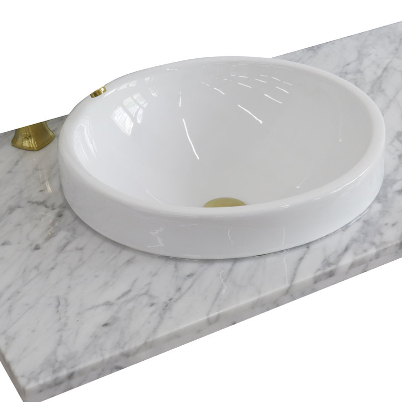 43" White Carrara Marble Countertop with Round Ceramic Sink