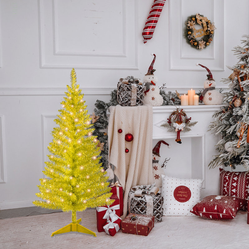 Arbre de Noël 4 pi avec 50 lumières UL et 122 pointes en PVC - Arbre de Noël artificiel pré-éclairé pour la décoration intérieure, un petit espace, une table, un appartement ou un bureau