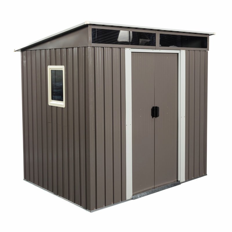 Remise lean-to avec porte transparente pour fenêtre l 6 pi x P 5 pi, remise pour outils de construction moderne robuste avec portes coulissantes et cadenas