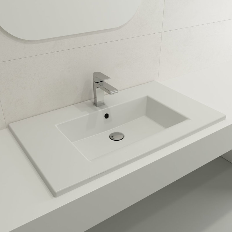 BOCCHI Ravenna 18.7'' Fireclay Rectangular Bathroom Sink with Overflow, Matte White, Single-Hole