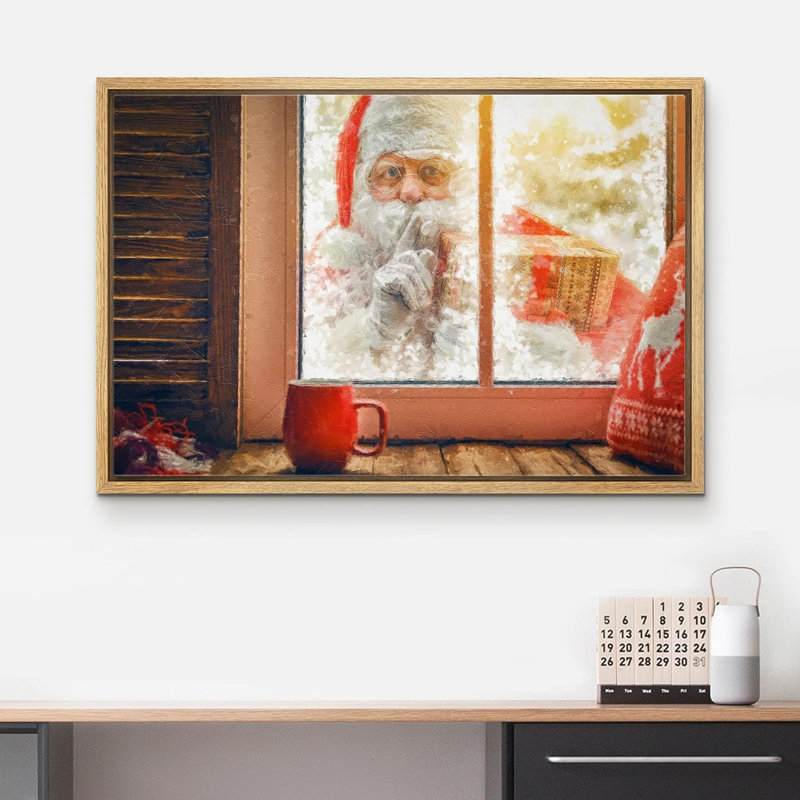 Fenêtre, vue, hiver, givre, père Noël, célébrations et fêtes, décoration, art moderne, H 16 po x l 24 po