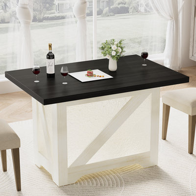Table de salle à manger de 47 po pour 4 personnes, rectangulaire, translucide, base en X en acrylique, plateau épais de 1,8 po, plateau noir