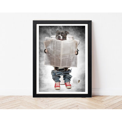 Staffy On Toilet - Funny Bathroom Print - Dog Picture Wall Art